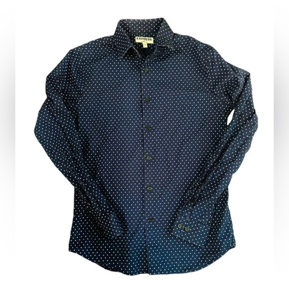 Express Button Up Long Sleeve Shirt - Navy Blue - Mens Size Small